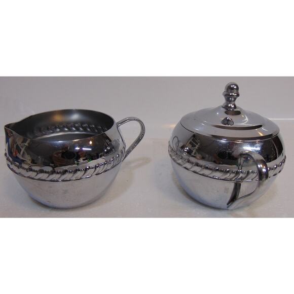 Vintage Irvinware Stainless Metal Silver Sugar & Cream Bowls Handles Lid Set USA - Picture 2 of 8